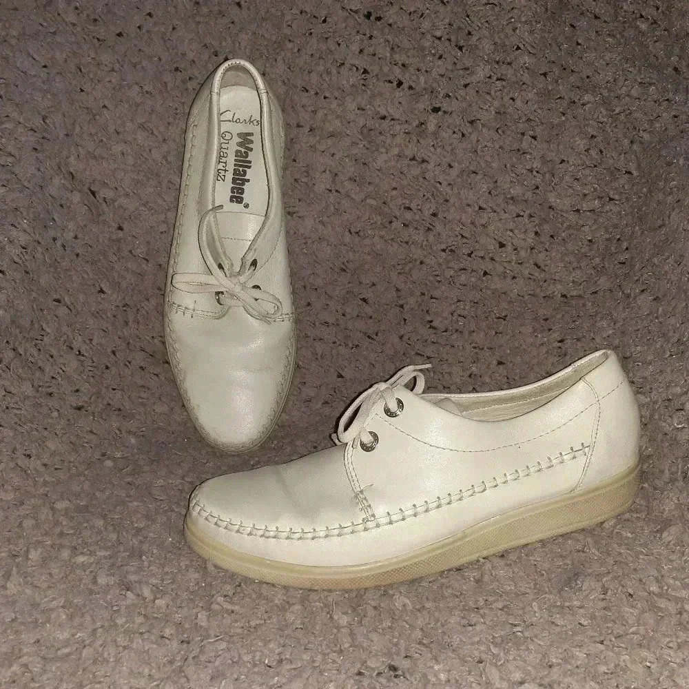 Vintage CLARKS WALLABEE QUARTZ-ALBERTA-IRELAND-Beige Leather-Rare-Sz10-Excellent